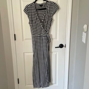 J. Crew buffalo check navy wrap midi dress